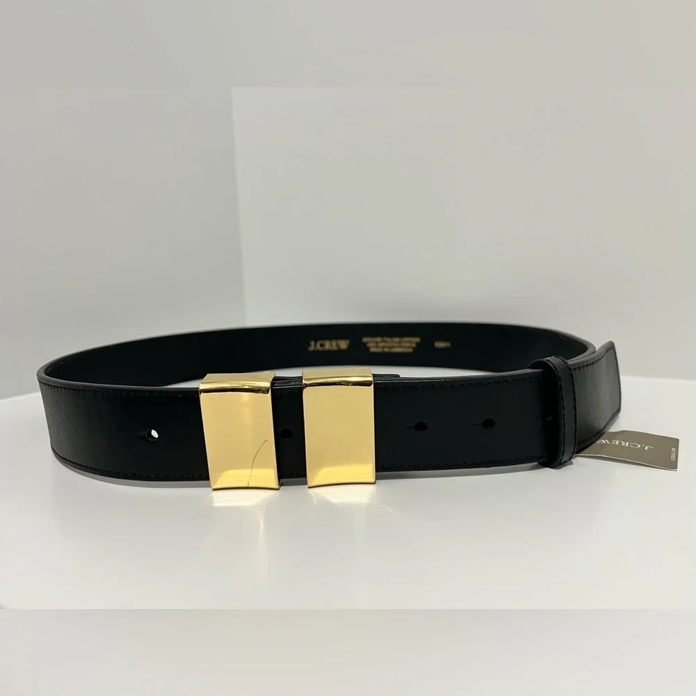 NEW J. Crew double gold buckle black leather belt size medium CG311 $89.50 - Picture 6 of 13